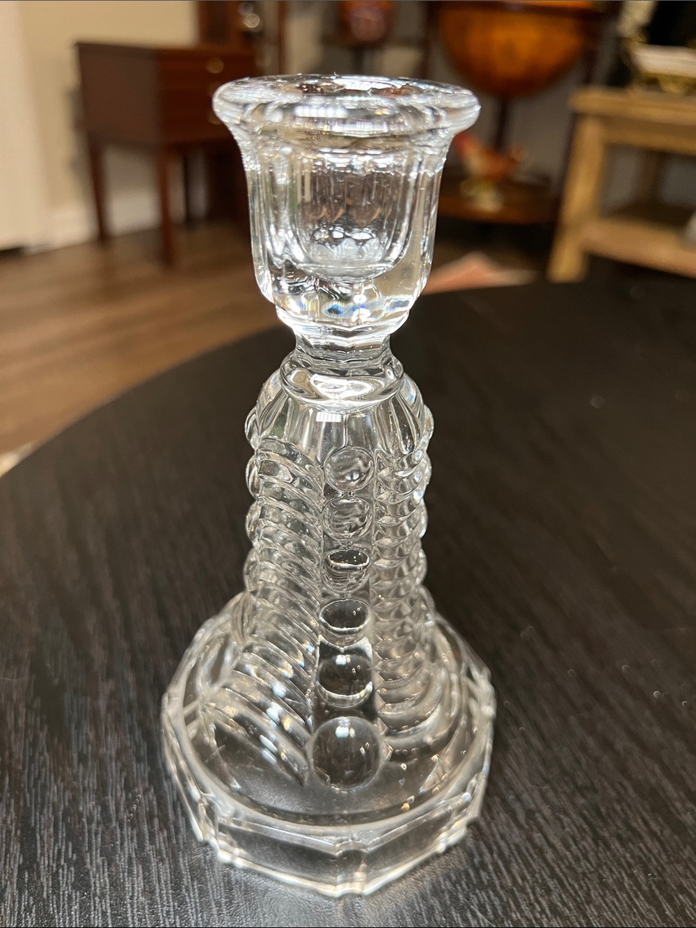 Vintage 1930s Val Saint Lambert Eye Winker Style Clear Glass Candlestick Holder